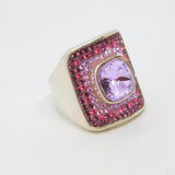 Sterling Silver Sparkling Pink & Purple CZ Statement Ring Vintage c2000 Size N
