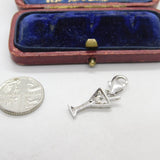 Sterling Silver Diamond Paste Martini Glass Charm Pendant Vintage c1970