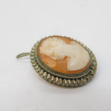 Art Deco Silver Plated Carved Shell Cameo Profile Brooch Antique c1920s