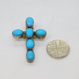 Sterling Silver Chunky Turquoise Cross Studio Style Pendant Vintage c1970