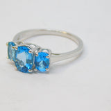 Sterling Silver Triple Stone Blue Topaz Dress Ring Vintage c1970 Size P