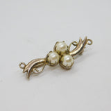 Sterling Silver Triple Pearl Ribbon Form Bar Brooch Pin Vintage c1970