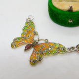 Sterling Silver Plique-à-Jour Enamel Double Butterfly Pendant Vintage c1980
