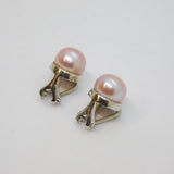 Pair of Sterling Silver Pink Button Pearl Clip On Earrings Contemporary c2000