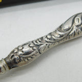 Victorian Boxed Sterling Silver Handled Sewing Set Antique 1898 Birmingham