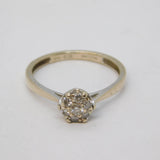 9ct Gold & 0.2ct Brilliant Cut Diamond Floral Cluster Ring Vintage Birmingham