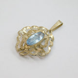 Sterling Silver Blue Topaz Textured Fluted Setting Charm Pendant Vintage c1970s