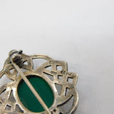 Sterling Silver Celtic Pattern Green Agate Brooch Pin Vintage c1970