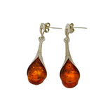 Pair of Sterling Silver Baltic Amber Lily Form Stud Drop Earrings Vintage c1970