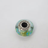 Sterling Silver Aqua Floral Glass Charmbead For Bracelet Vintage c2000