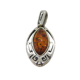 Sterling Silver Baltic Amber Ellipse Shape Drop Pendant Vintage c1970