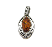 Sterling Silver Baltic Amber Ellipse Shape Drop Pendant Vintage c1970