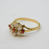 9ct Yellow Gold, Garnet & Paste Set Floral Dress Ring Vintage London