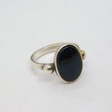 .950 Mexican Silver Black Onyx Agate Oval Dress Ring Vintage c1970 Size K