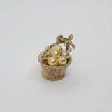 Sterling Silver Basket With Pearls & Bow Charm Pendant Vintage c1970s