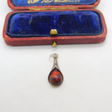 Sterling Silver and Red Glowing Glass Charm Pendant Vintage c1970