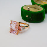 Sterling Silver Rose-Gold Gilt Large Pink Crystal Ring Vintage c1970 Size P 1/2