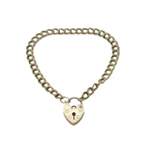 Sterling Silver Heart Padlock Clasp Double Curb Charm Bracelet Vintage c1970s