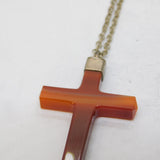 Victorian Sterling Silver Mounted Banded Agate Cross Pendant Necklace Antique