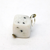 20th Century Carved White Glass Lucky Dice Charm Pendant Antique c1920 Deco