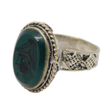 20th Century White Metal Green Agate Centurion Intaglio Signet Ring Antique