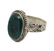 20th Century White Metal Green Agate Centurion Intaglio Signet Ring Antique