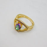 Gold On Sterling Silver Mystic Topaz & Amethyst Ring Modern c1990 Size L 1/2