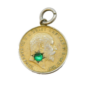 King Edward VII Sterling Silver Gilt Paste Set Threepence Pendant Antique
