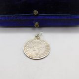 Sterling Silver King Edward VII Threepence Coin Charm Pendant Antique 1908