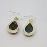 Pair of Sterling Silver Cabochon Labradorite Peardrop Earrings Vintage c1970