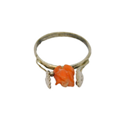 Sterling Silver Carved Coral Rose Flower Dress Ring Antique c1930 Size L 1/2
