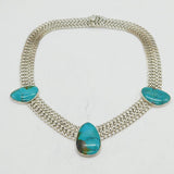 Large Mexican Style Sterling Silver & Turquoise Statement Necklace Vintage