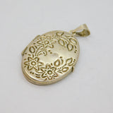 Sterling Silver Floral Pattern Oval Double Locket Pendant Vintage c1970s