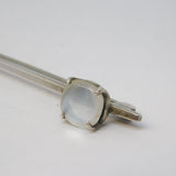 19th Century Sterling Silver & Cabochon Moonstone Bar Brooch Antique c1880