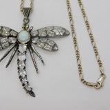 Sterling Silver, Opal & White Topaz Large Dragonfly Necklace Vintage c1990s