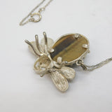 Sterling Silver & Tiger's Eye Set Bumble Bee Pendant Necklace Vintage