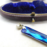 Sterling Silver Blue Iridescent Glass Abstract Charm Pendant Vintage c1970