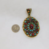 19th Century Austro Hungarian .900 Silver Gilt, Garnet, Turquoise, Enamel Locket
