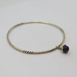 Sterling Silver Amethyst Charm Patterned Bangle Bracelet Contemporary c2010