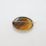 Sterling Silver Banded Agate Oval Form Brooch Pin Antique c1930