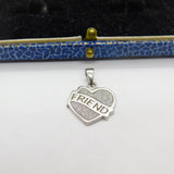 Sterling Silver Heart Shaped Friend Charm Pendant Vintage c1970