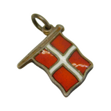 Art Deco Sterling Silver & Enamel Danish Flag Charm Pendant Antique c1940s
