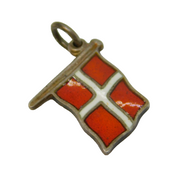 Art Deco Sterling Silver & Enamel Danish Flag Charm Pendant Antique c1940s