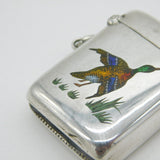 Victorian Sterling Silver & Enamel Flying Duck Vesta Case Antique 1901 Chester