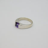 Sterling Silver Princess Cut Amethyst Solitaire Band Ring Modern c1990 Size O
