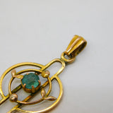 Edwardian 9ct Yellow Gold & Blue Paste Set Lavalier Drop Pendant Antique