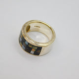 Sterling Silver Mosaic Shell Wide Band Dress Ring Modern c2000 Size L