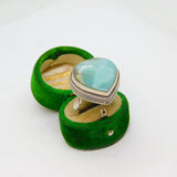 Sterling Silver Chunky Larimar Peardrop Statement Ring Vintage c1970 Size O