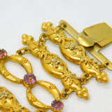 Victorian Rolled Gold Amethyst Paste Set Etruscan Style Cuff Bracelet Antique