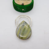 Sterling Silver Large Green Hardstone Drop Charm Pendant Vintage c1970